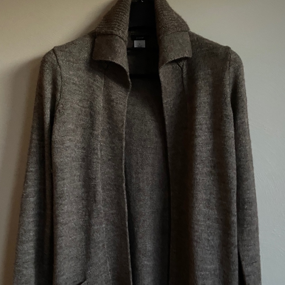 J.Crew alpaca wool collared  open-front brown/taupe cardigan sweater M - Picture 8 of 16